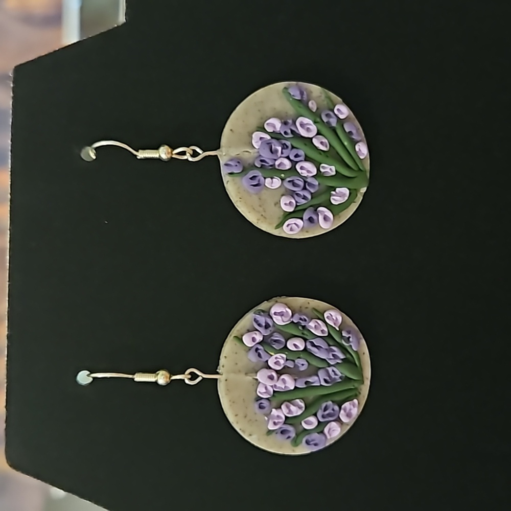 Nice home made lavender polymer clay earrings